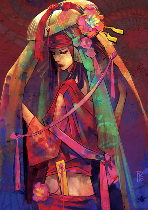 Colorful geisha artwork illustration