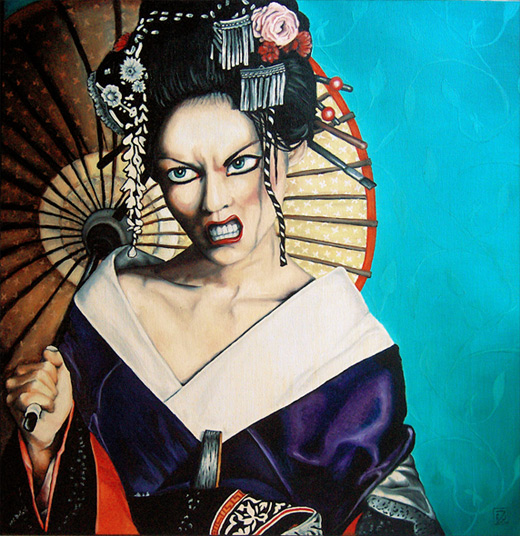 Angry scary geisha artwork illustration