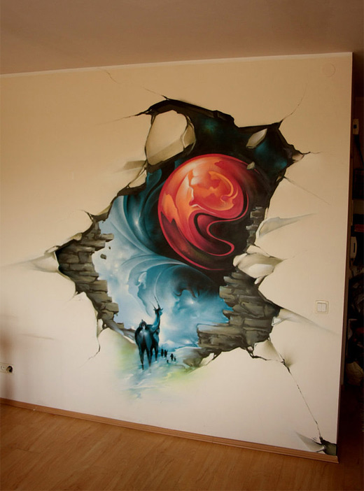 Cracked wall 3d graffiti artworks collection