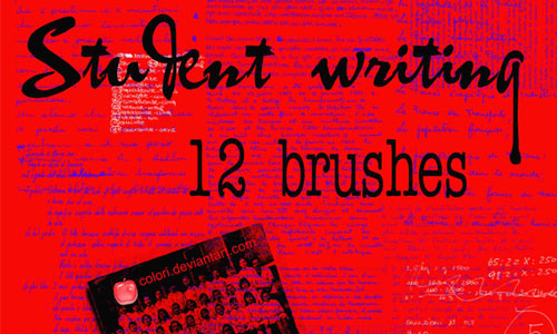 student writing brushes