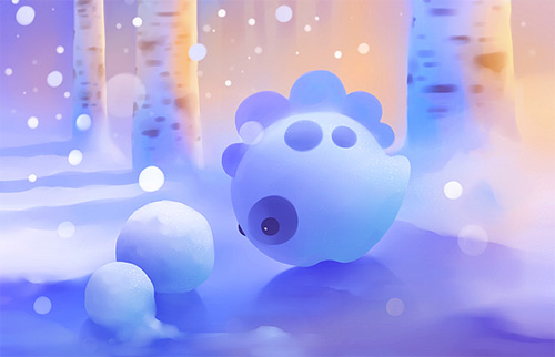 Blue snow cute dinosaur