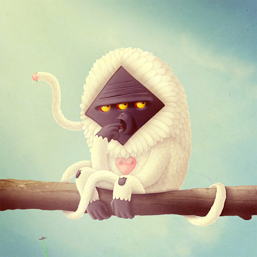 White baboon monster illustration