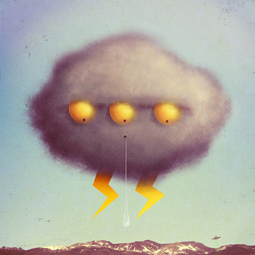 Grey gray cloud rain lightning monster illustration