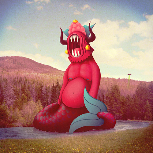 Mermaid red monster illustration