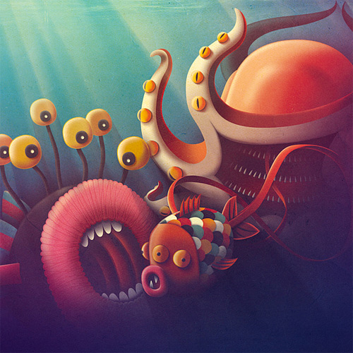 Scary weird sea monster illustration