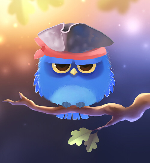 Blue grumpy sparrow bird