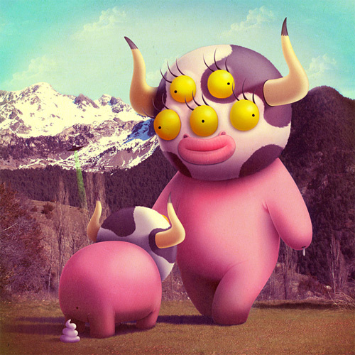 Pig cow monster illustration