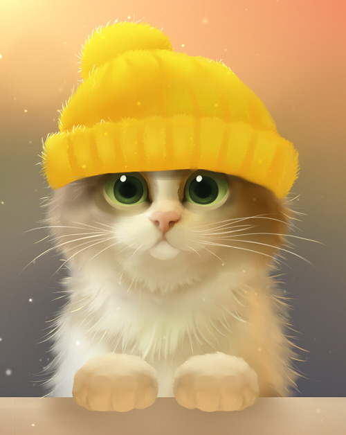 Cute cat yellow bonnet 