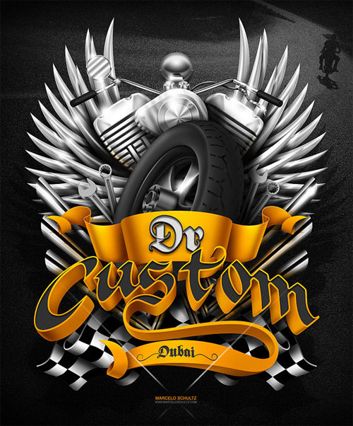 Dr custom motorcycle Schultz typography