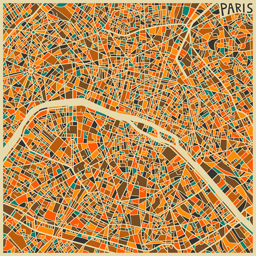 Paris Pop Art City Map Colorful Modern Abstract Wall Art