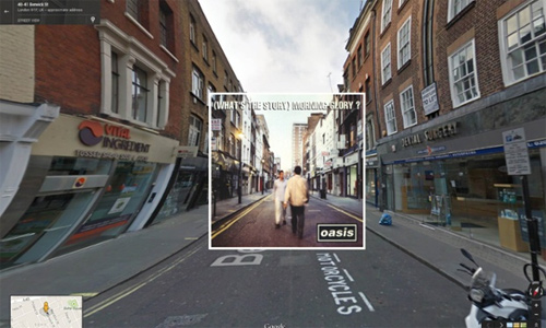 classic album covers superimposed google street view