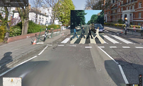 classic album covers superimposed google street view