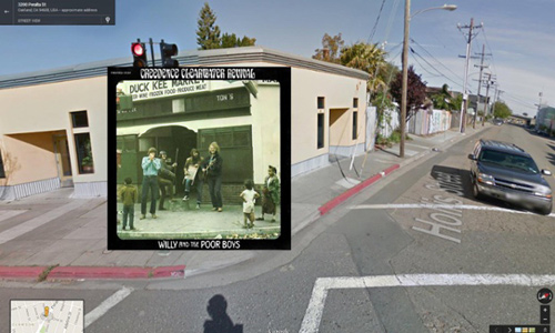 classic album covers superimposed google street view