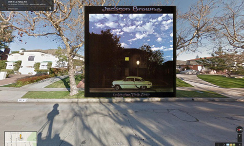 classic album covers superimposed google street view