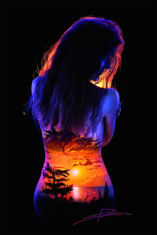 John Poppleton bodyscapes mountain lake black light photography