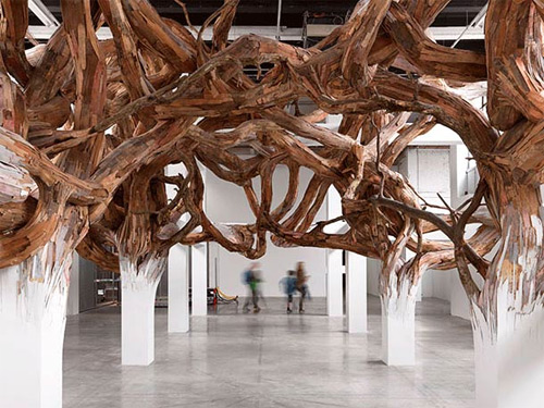 henrique oliveira wooden installation art