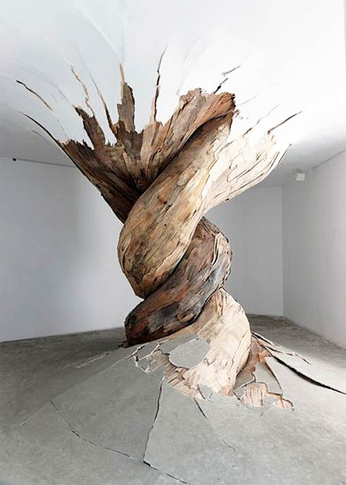 henrique oliveira wooden installation art