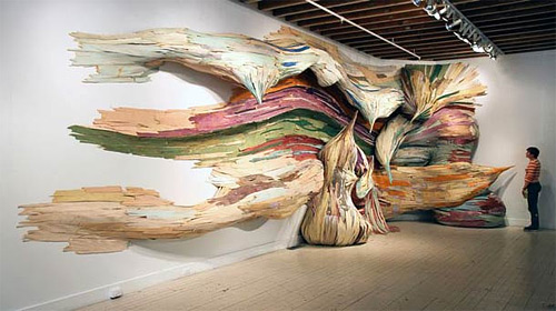 henrique oliveira wooden installation art