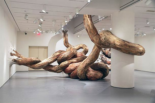 henrique oliveira wooden installation art