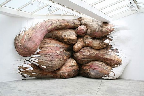 henrique oliveira wooden installation art