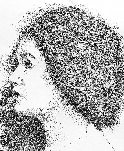 curly hair girl pointilism Pablo Jurado Ruiz