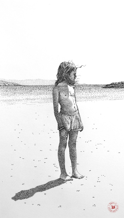 little girl in the sea pointilism Pablo Jurado Ruiz