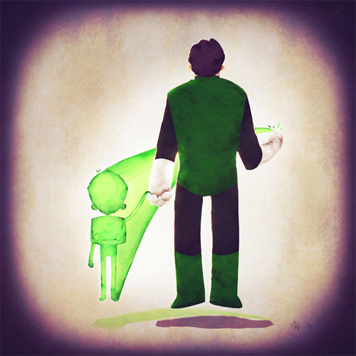 Green lantern dad Andry-Shango Super families illustrations