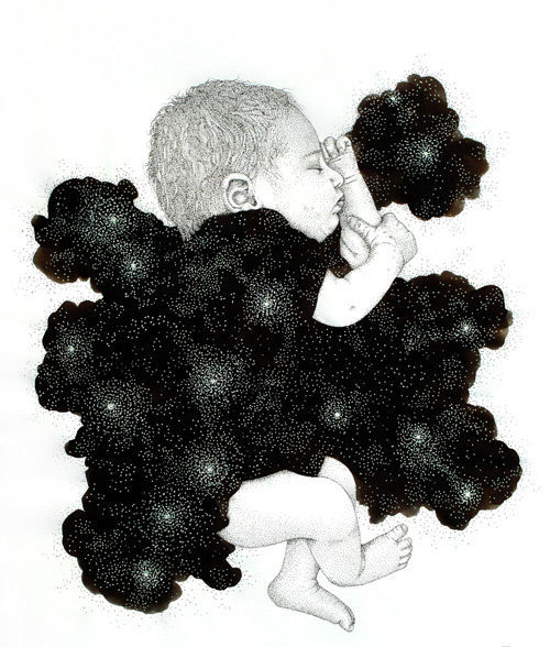 baby sleeping pointilism Pablo Jurado Ruiz