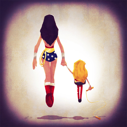 Wonder woman mom Andry-Shango Super families illustrations