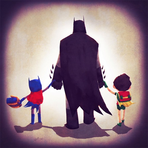 Batman dad Andry-Shango Super families illustrations