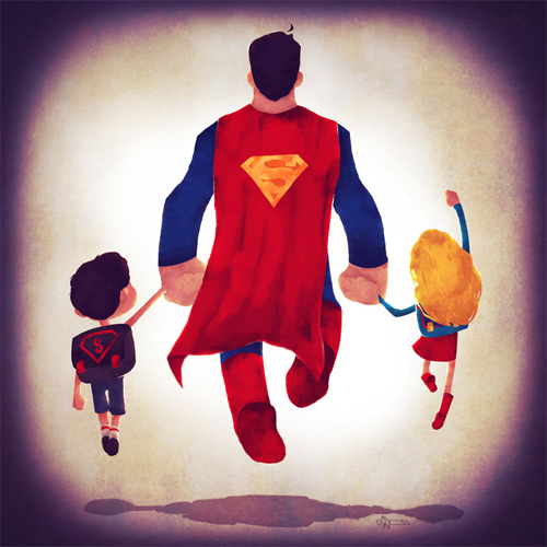 Superman dad Andry-Shango Super families illustrations