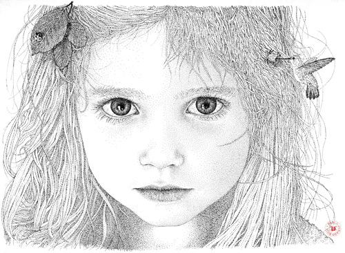 girl with a bird pointilism Pablo Jurado Ruiz