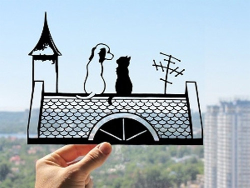 cat and dog on roof dream paper cut Dmytro Iuliia featured