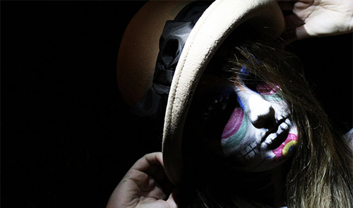 colorful Halloween make-up width=