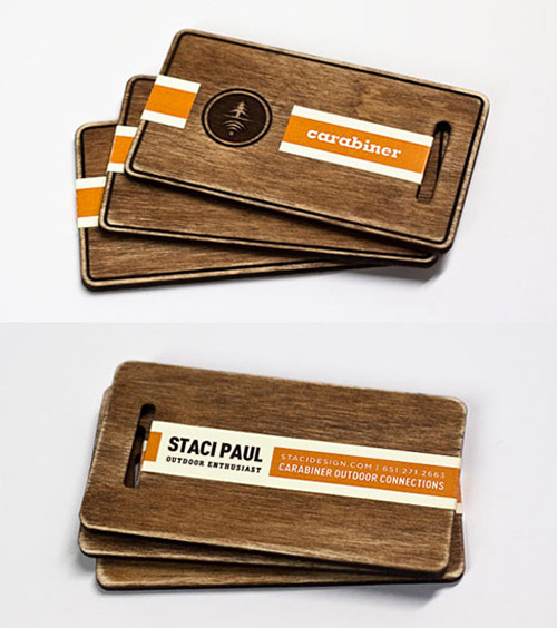 stained wooden business card