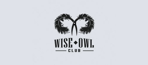 wise owl club logo feather