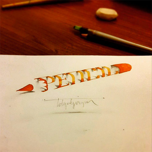 pencil 3D calligraphy tolga