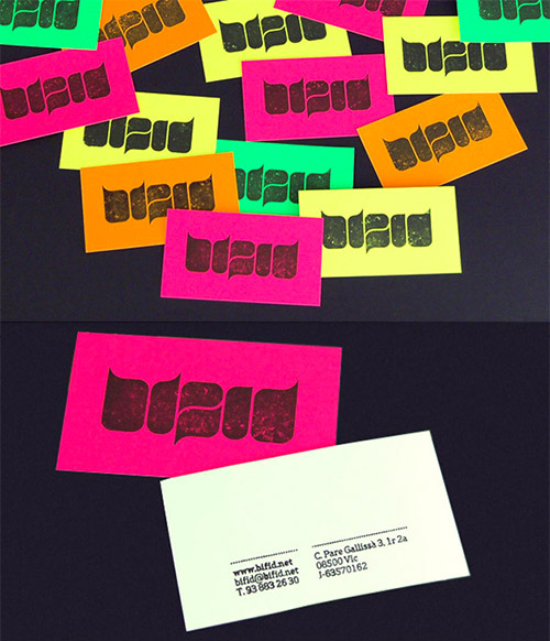 retro fluorescent business cards