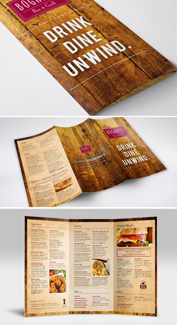 menu trifold brochure