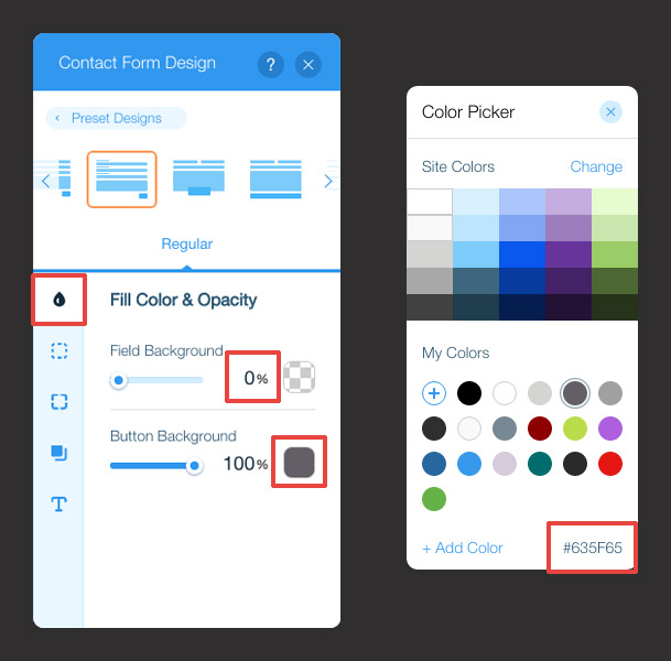 contact form setting color