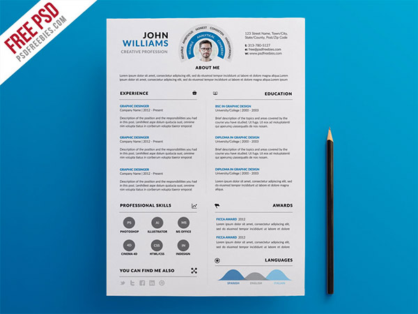 creative resume cv psd template free download