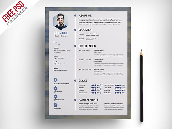 clean resume psd