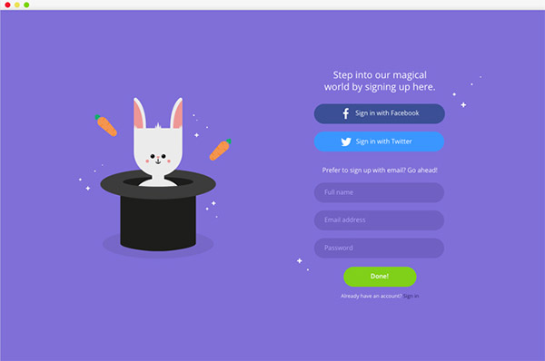 bunny sign up page